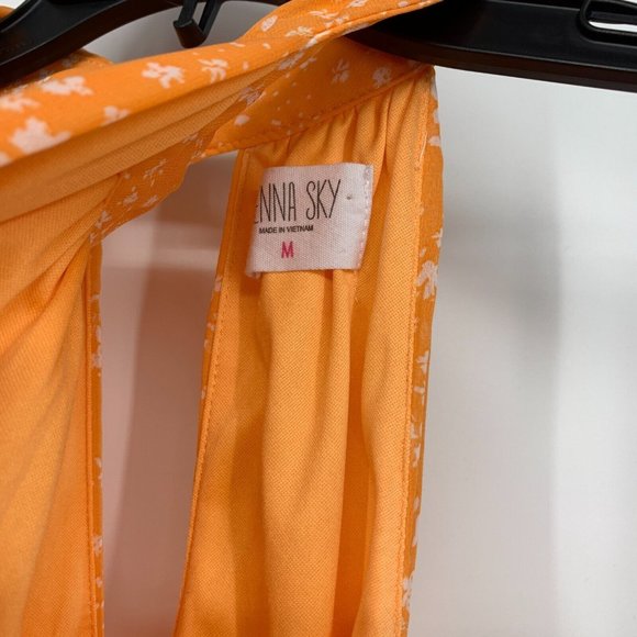 Sienna Sky Dress Orange White Floral Print Halter Neck Sleeveless - Picture 5 of 12